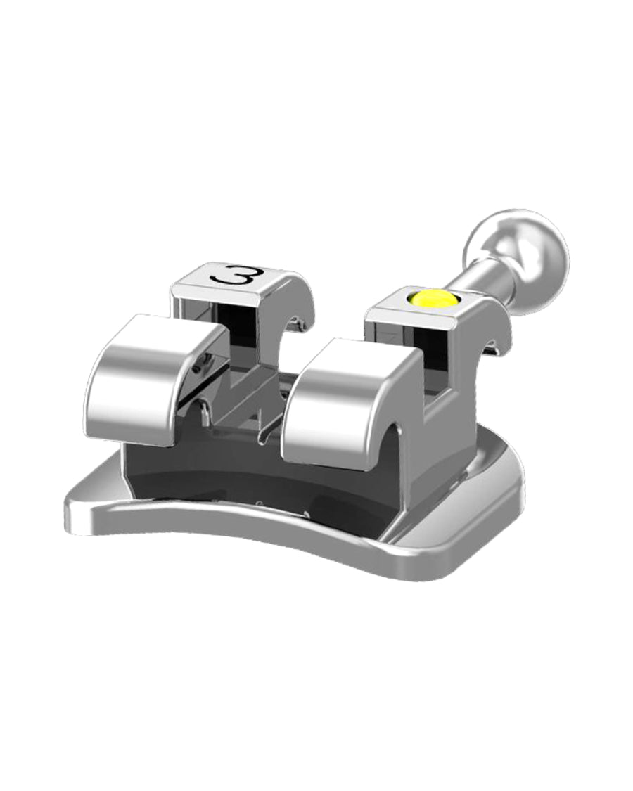 Vintera Mini Metallbracket mit Haken und gelber Farbmarkierung – Vorderansicht