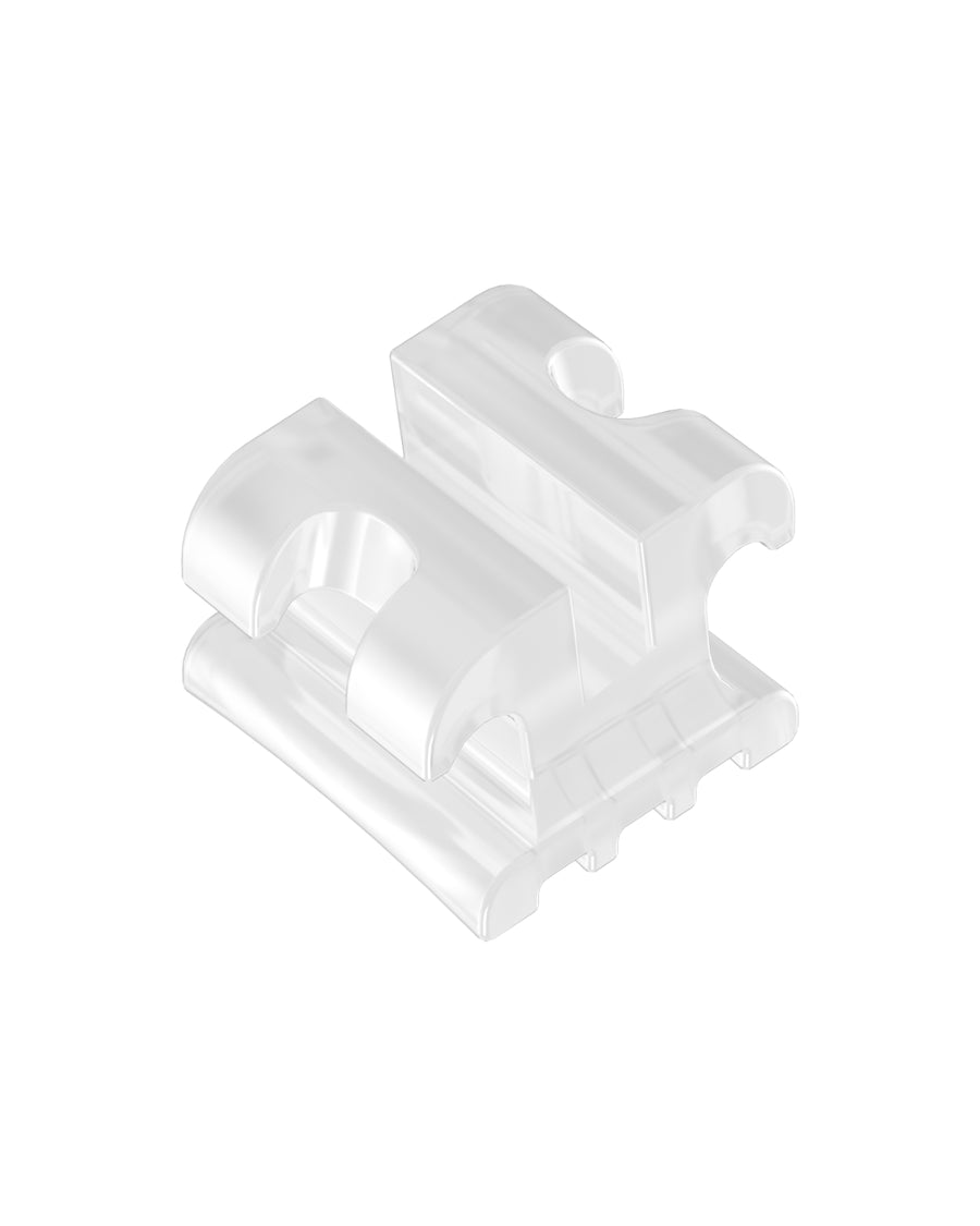 Vintera Ceramic Keramikbracket – schräge Vorderansicht mit Slot und Ligaturflügeln